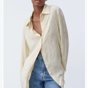 Zara frayed jacquard oversized button down shirt paisley print size XS NWT
